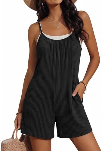 Ekouaer Womens Summer Casual Rompers 2026 Loose Sleeveless Overalls Adjustable Shorts Jumpsuits w... | Amazon (US)