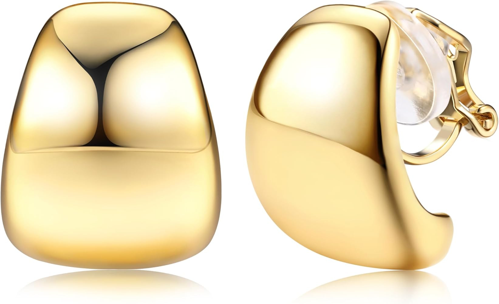 CASSIECA Gold Clip On Earrings 14K  Gold Plated Chunky Hoop Clip Earrings Twisted Geometric Clip ... | Amazon (US)