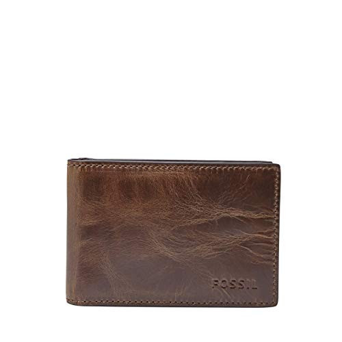 Fossil Men's Derrick Leather Slim Minimalist Magnetic Money Clip Bifold Front Pocket Wallet, Dark Brown, (Model: ML3684201) | Amazon (US)