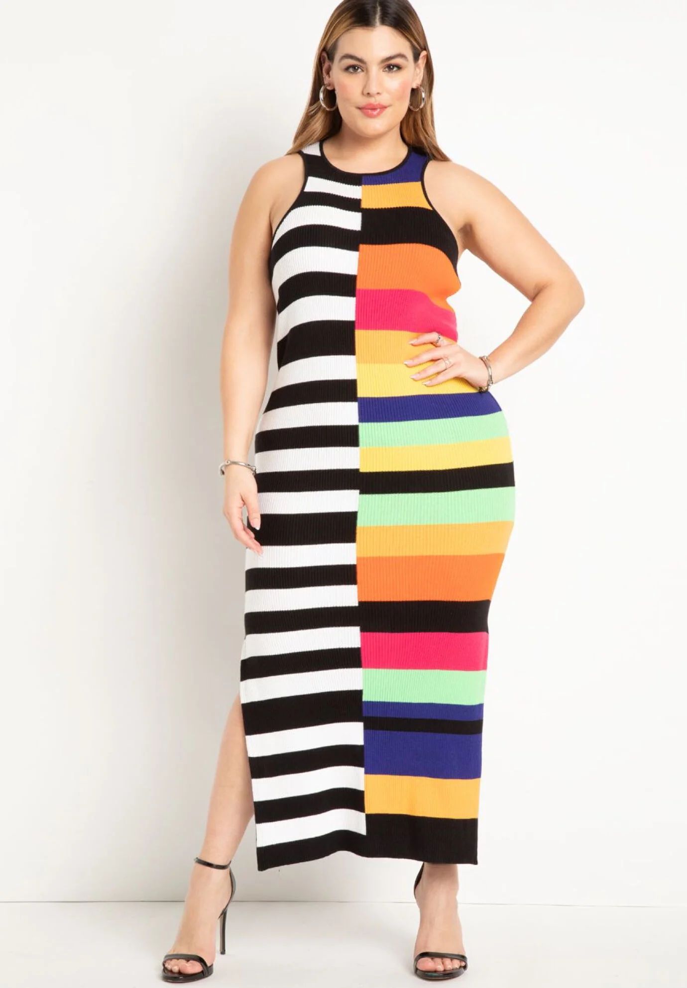 Eloquii Women's Plus Size Mixed Stripe Ribbed Dress - Walmart.com | Walmart (US)