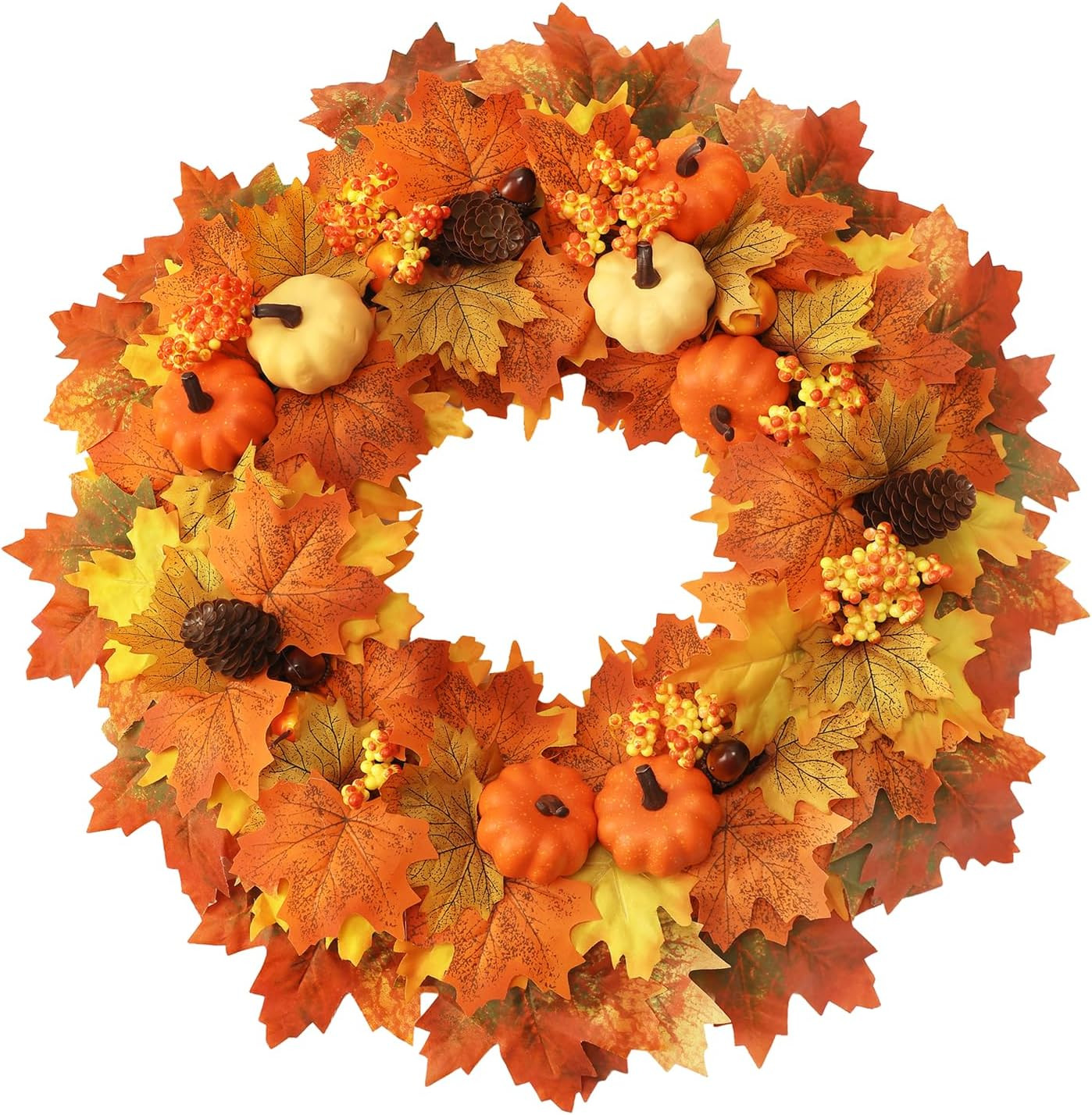 Wironlst Fall Wreaths for Front Door 22 Inch, Artificial Maple Leaf Fall Decor with Pumpkins Pinecones & Berries，Farmhouse Autumn Wreath for Thanksgiving Harvest, Indoor Outdoor Wall Decor | Amazon (US)
