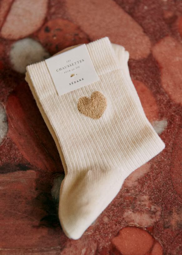 Heart Socks - Gold - Organic Cotton - Sézane | Sezane Paris