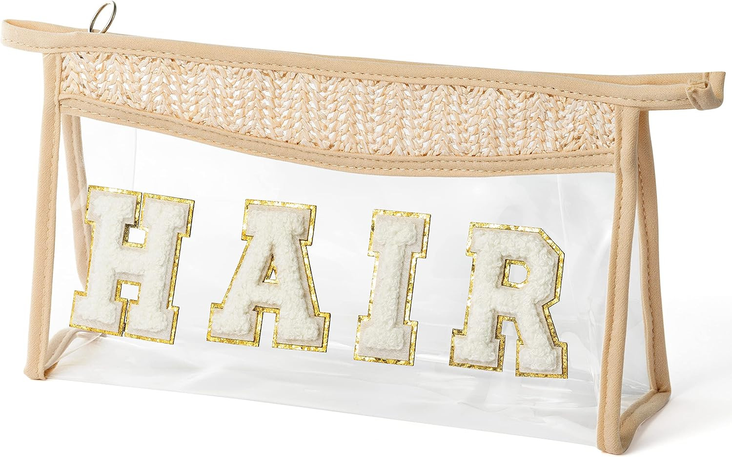 Belanttega Boho Patch HAIR Makeup Bag Clear Toiletry Bag Varsity Letter Travel Cosmetic Bag beige... | Amazon (US)