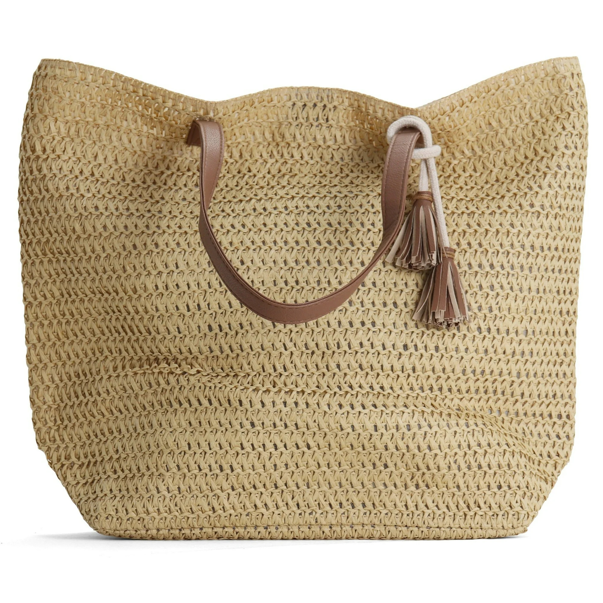 Rutledge & King Large Straw Beach Tote Bag - Brown | Walmart (US)