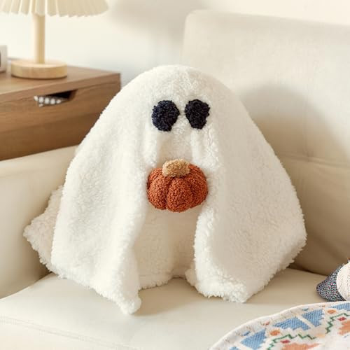 Cute Ghost with Pumpkin Pillow, 18" w x 12" h Large Halloween Ghost with Pumpkin Pillow Plush for Fans Gift, Soft Stuffed Halloween Ghost Throw Pillow for Kids Adults, Great Halloween Decorations | Amazon (US)