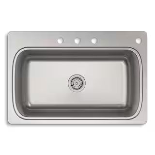 Verse 33 in. Drop-in Single Bowl 18 Gauge Stainless Kitchen Sink with 4 Faucet Holes | The Home Depot