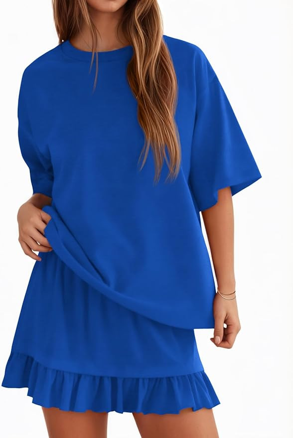 Yousify 2 Piece Skirt Set for Women Summer Vacation Outfits Short Sleeve Crewneck Tops and Casual... | Amazon (US)