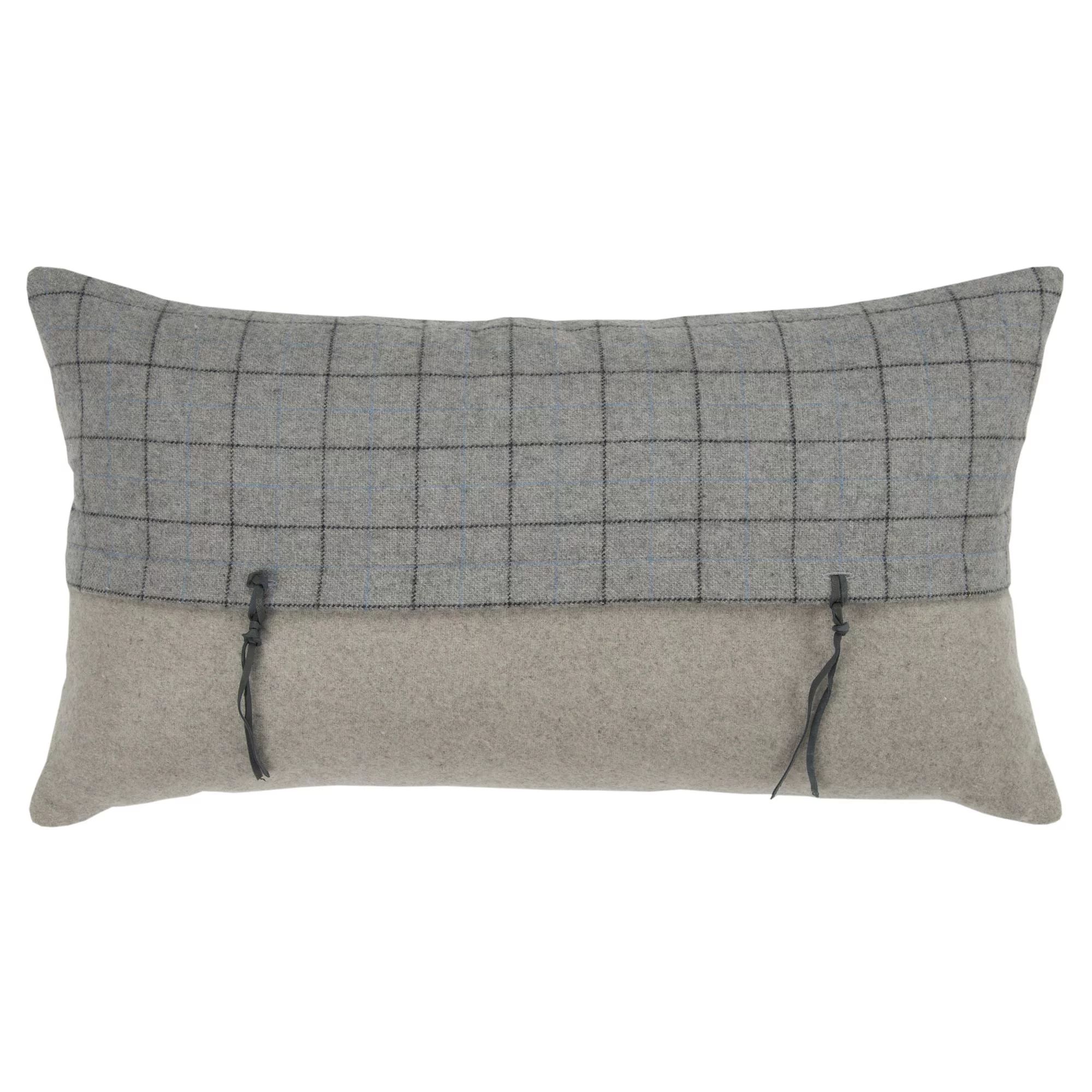 Rizzy Home Decorative Poly Filled Throw Pillow Plaid 14"X26" Gray | Walmart (US)