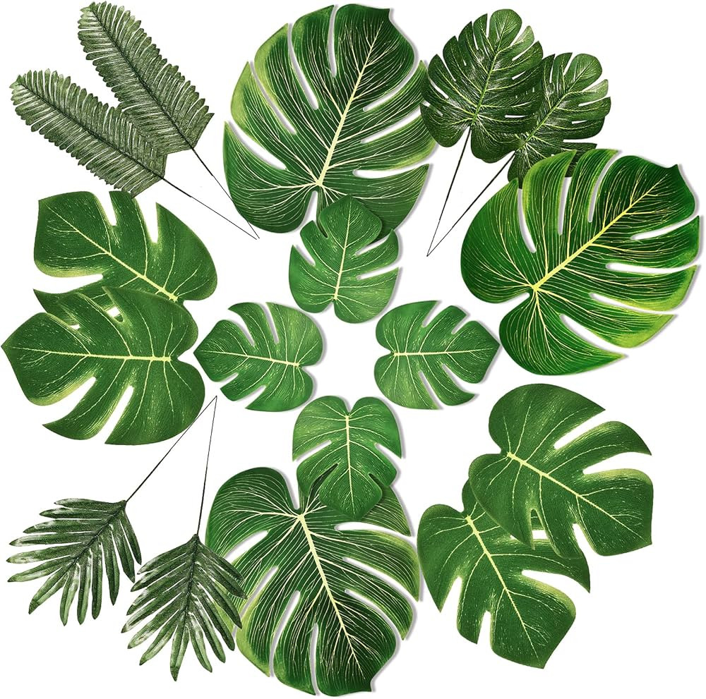 PartyWoo Palm Leaves, 34 pcs Fake Leaves, Artificial Leaves, Palm Leaves, Summer Party Decoration... | Amazon (US)