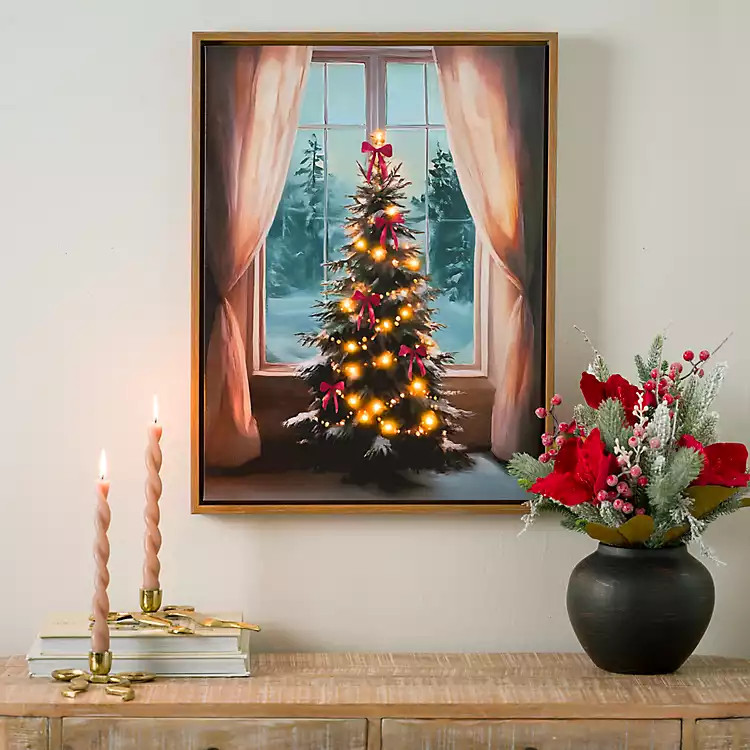 New! LED Christmas Tree Window Framed Canvas Art Print | Kirklands