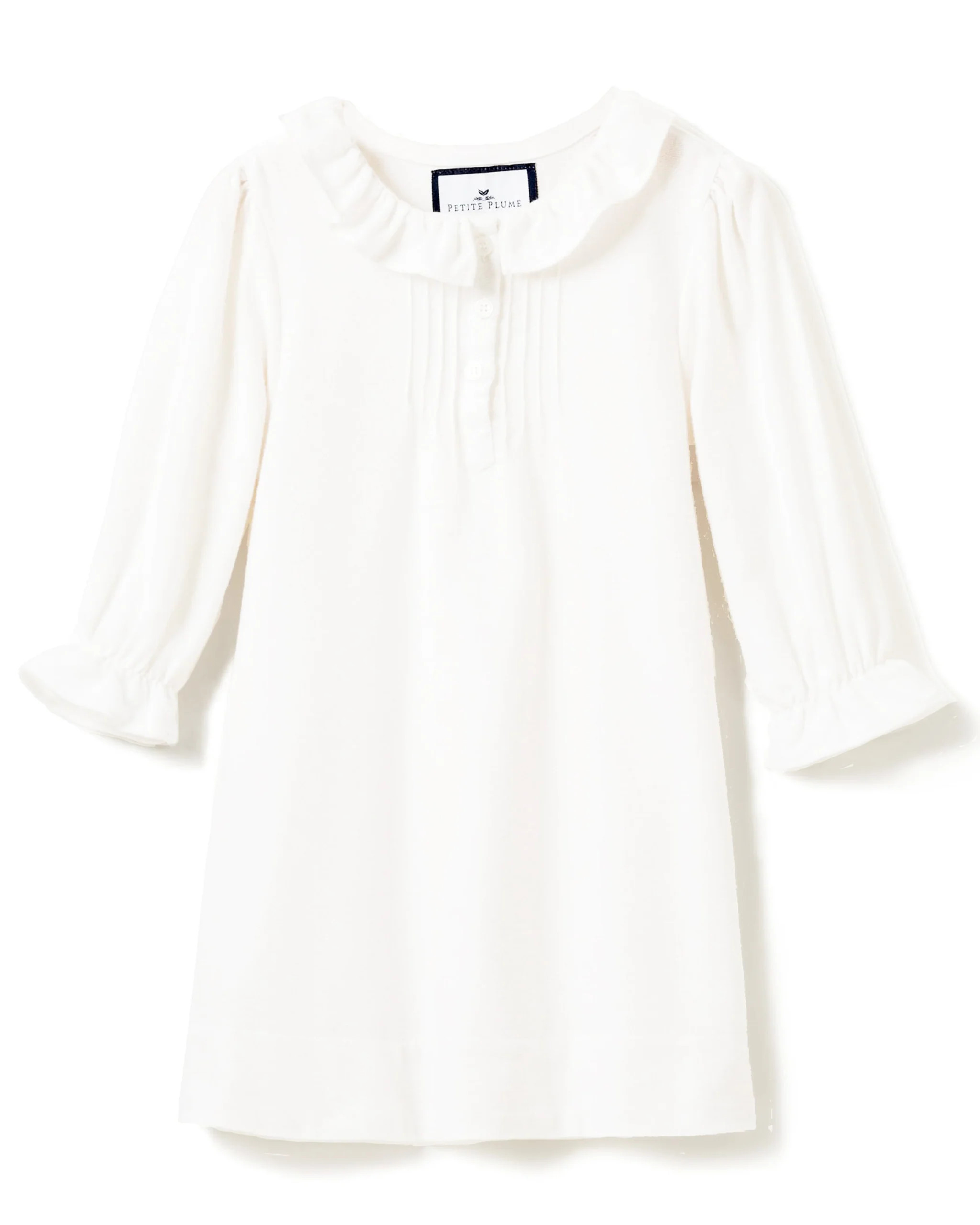 Girl's Flannel Victoria Nightgown in White | Petite Plume