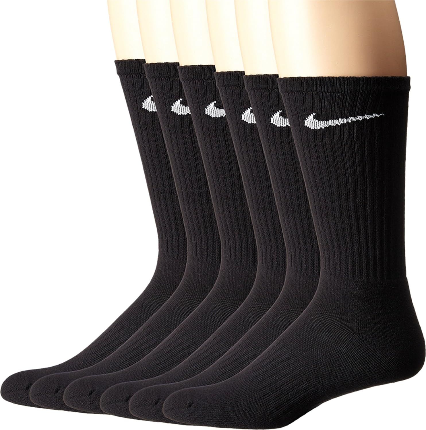 NIKE Unisex Performance Cushion Crew Socks with Band (6 Pairs), Black/White, Large | Amazon (US)