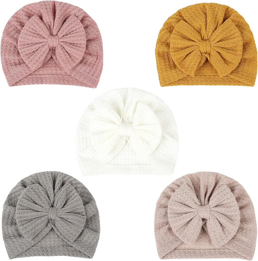 Newborn Hospital Hat Mittens Baby Beanies with Bow Knot Infant Caps Soft Cute Toddler Headwrap fo... | Amazon (US)