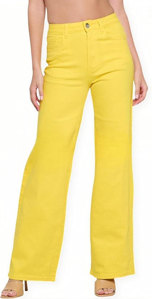 High Rise Super Stretchy Straight Wide Leg Cargo Jeans for Women Multiple Colors Denim Pants for ... | Amazon (US)