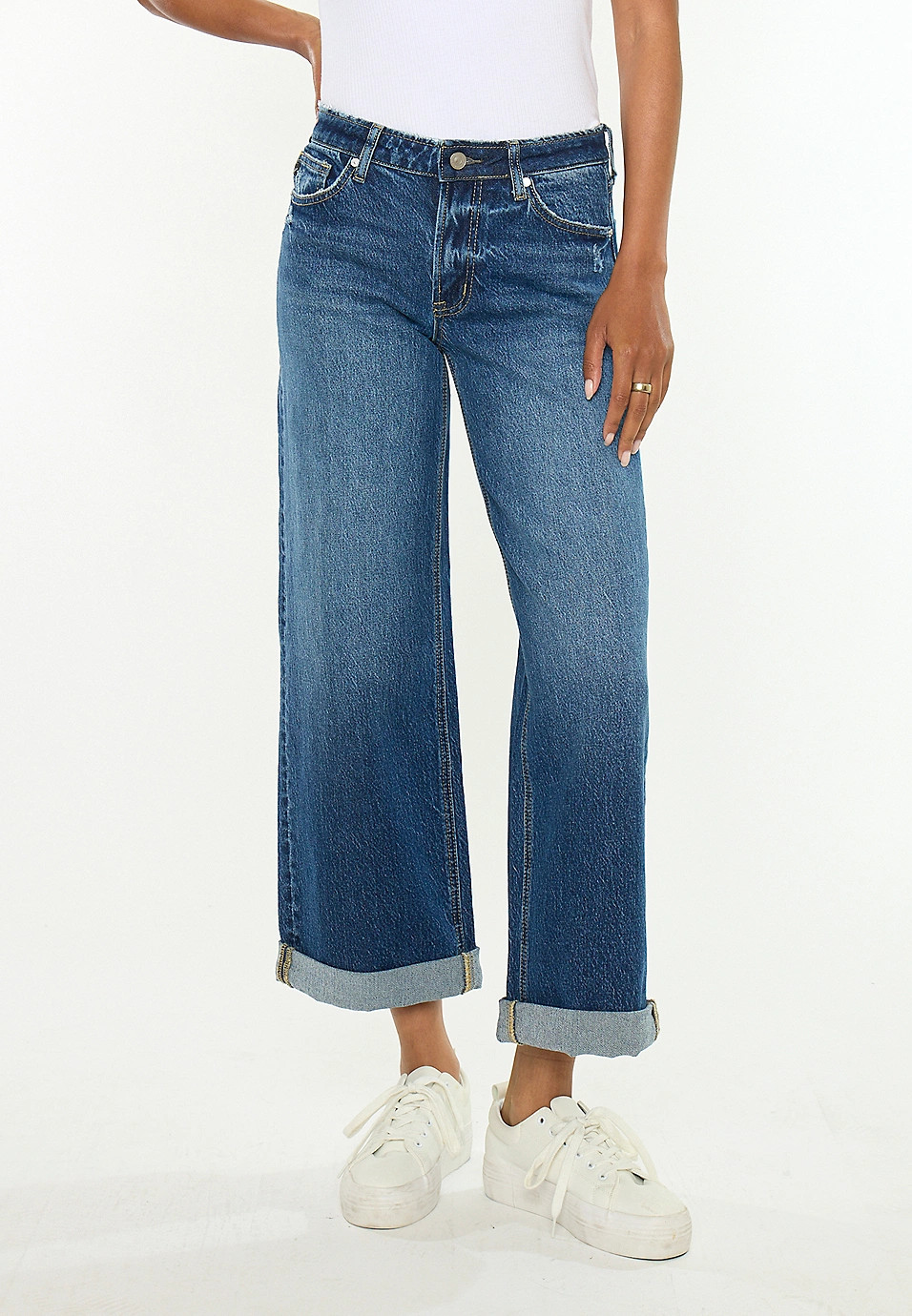 KanCan\u2122 Mid Rise Mini Roll Hem Wide Leg Jean | Maurices