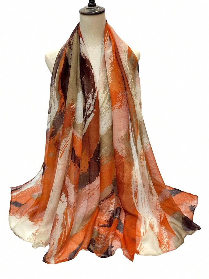 1pc Ladies' Orange Bali Yarn Fashionable Lightweight Sun-Protective Decorative Scarf, Soft Shawl For Daily Wear,Travel And Photoshoot | SHEIN