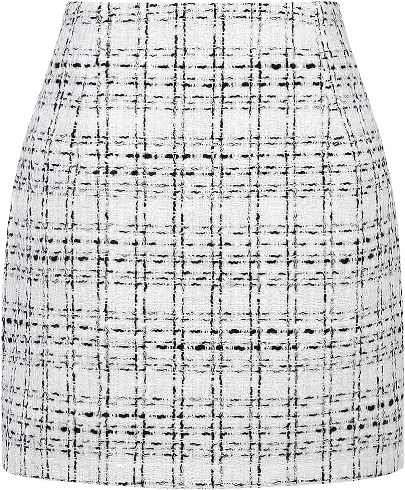 IDEALSANXUN Womens High Waist Plaid Skirt Bodycon Pencil Wool Mini Skirts | Amazon (US)