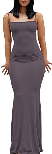 Women's Casual Lounge Slip Long Dress Sleeveless Bodycon Maxi Dress Solid Color Purple M | Amazon (US)