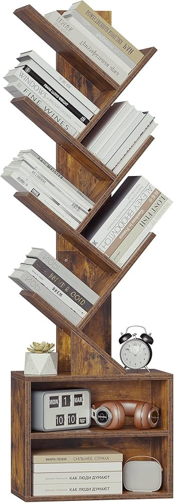SUNMORY 6 Tier Tree Bookshelf, Small Bookcase with Storage Cabinet, Modern Tall Narrow Bookshelve... | Amazon (US)