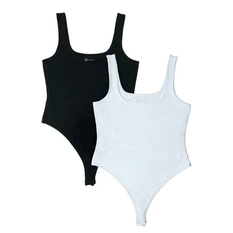 No Boundaries Square Neck Bodysuit, 2 Pack, Women's and Women's Plus | Walmart (US)