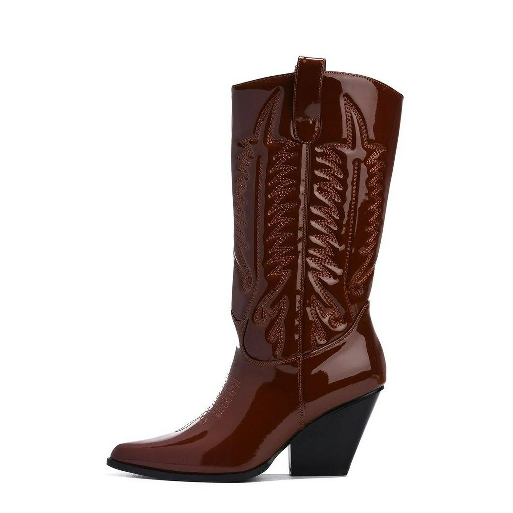 Southern Belle Western Tall Shaft Pointed Toe Block Heel Mid Calf Fashion Boot (BROWN, 8.5) | Walmart (US)