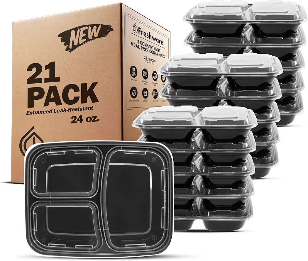 Amazon.com: Freshware Meal Prep Containers [21 Pack] 3 Compartment with Lids, Food Storage Contai... | Amazon (US)