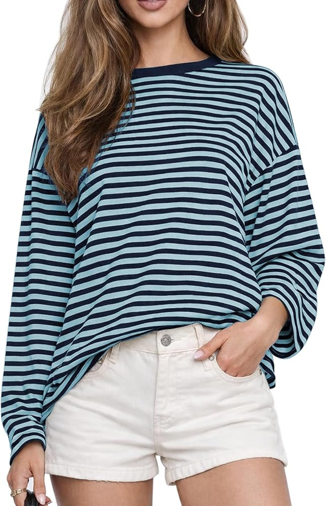 CHYRII Womens Oversized Striped Long Sleeve T Shirt Casual Fall Tops | Amazon (US)