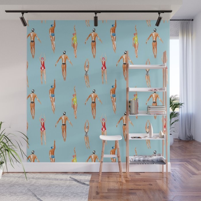 swimmer pattern Wall Mural | Society6