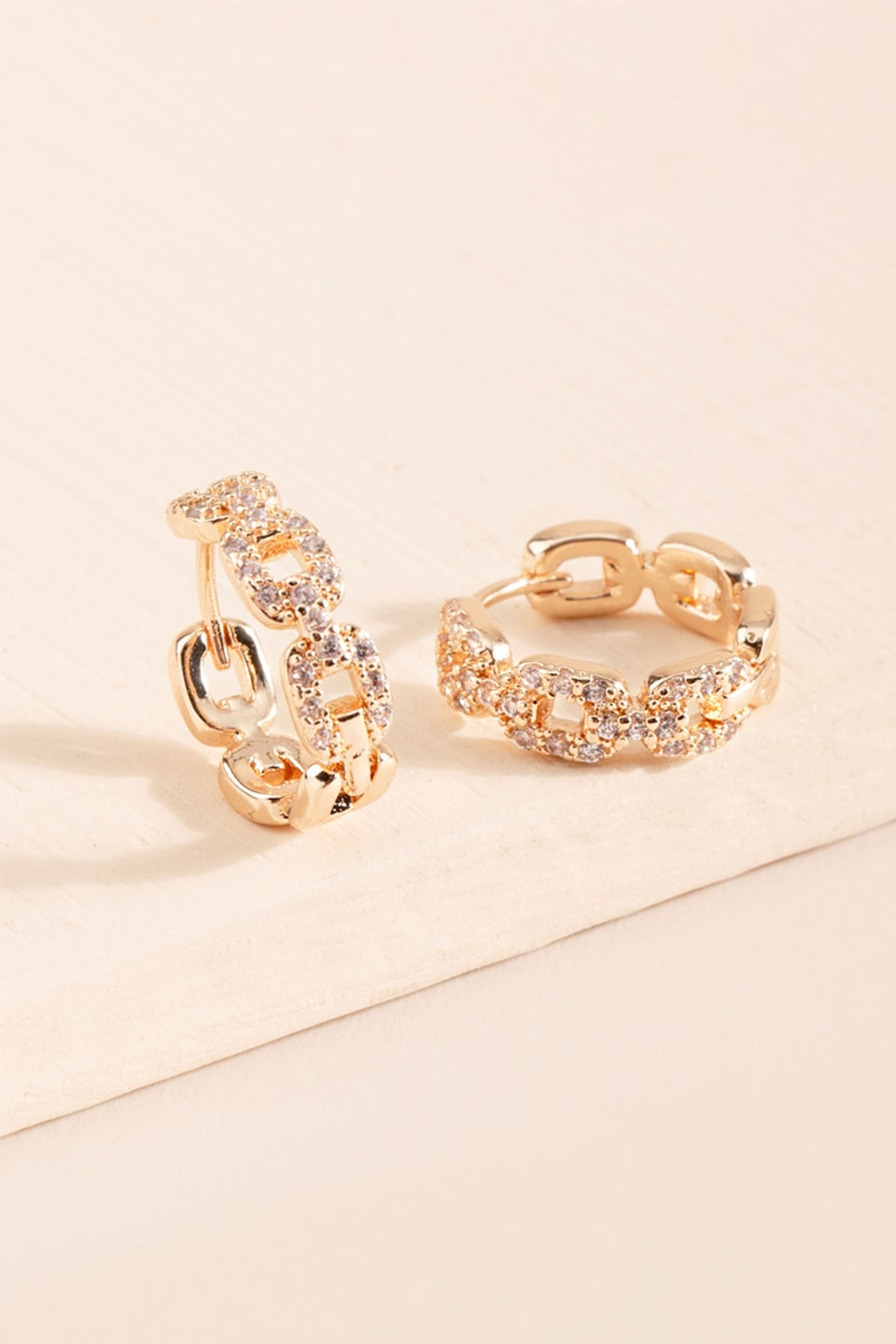 Gemma Crystal Chain Link Huggie Hoop Earrings | Francesca's
