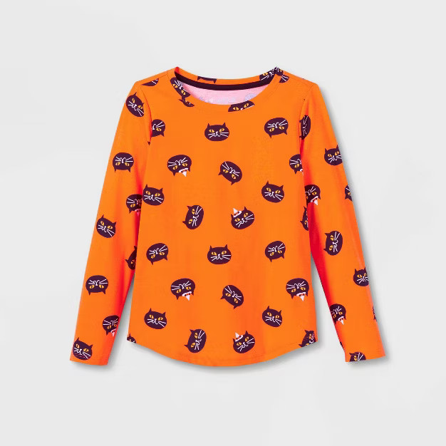 Girls' Long Sleeve Printed Halloween T-Shirt - Cat & Jack™ Orange | Target