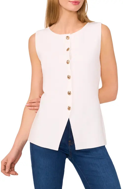 Ted Baker Sleeveless Button-Up Shirt in New Ivory at Nordstrom, Size X-Large | Nordstrom