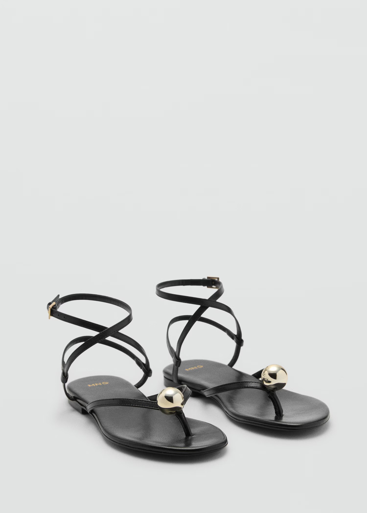 Leather strap sandals with metallic detail - Women | MANGO United Kingdom | MANGO (UK)