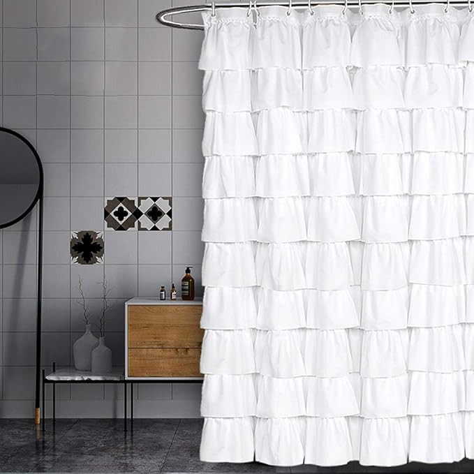 Volens White Shower Curtain Fabric/Ruffle for Bathroom,70in Long | Amazon (US)