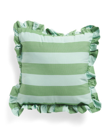 18x18 Cabana Striped Ruffle Indoor And Outdoor Pillow | Polyester | Marshalls