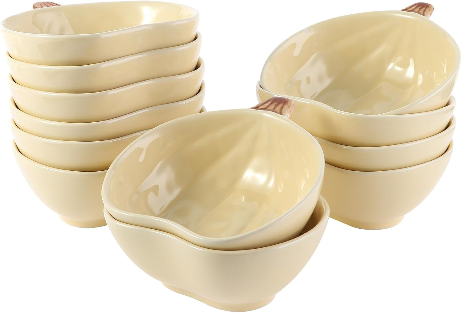 Kolewo4ever 12 Pieces Fall Bowls Ceramic Pumpkin Bowl 6 Ounces Ramekins Small Pumpkin Shaped Bowls Dinnerware Decoration for Fall Thanksgiving Serving Dip, Sauce, Condiments,Snack (Yellow) | Amazon (US)