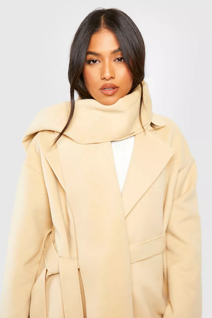 Petite Wool Wrap Coat With Scarf | boohoo (US & Canada)