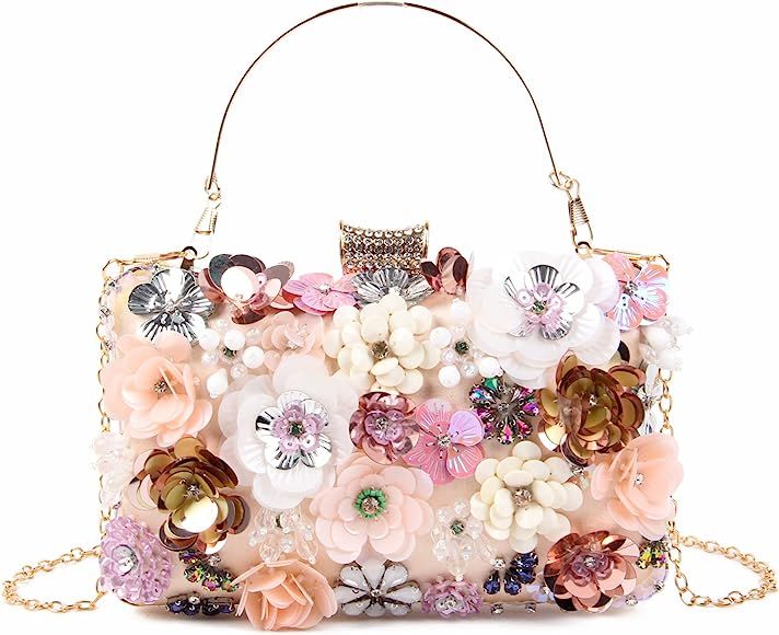 Fecialy Women's Floral Evening Handbags Colorful Rhinestone Clutch Purses Floral Bride Wedding Ha... | Amazon (US)