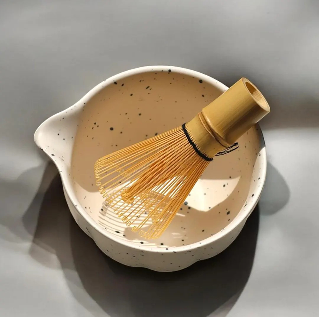 Handmade Ceramic Matcha Tea Set: Spotted Bowl, Bamboo Whisk | Etsy (US)