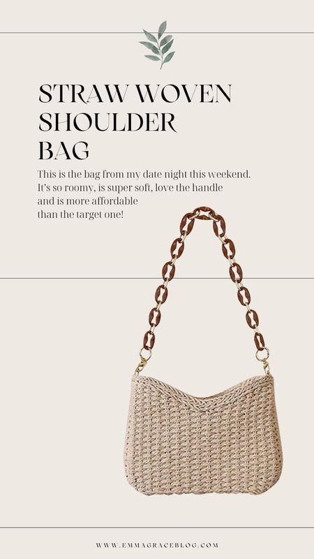 Love this straw woven shoulder bag. The handle chain detail is super smooth, lightweight and a beautiful finish. It goes with everything and is perfect for spring or summer. Another good Mother’s Day gift idea  

#LTKitbag #LTKGiftGuide #LTKFind