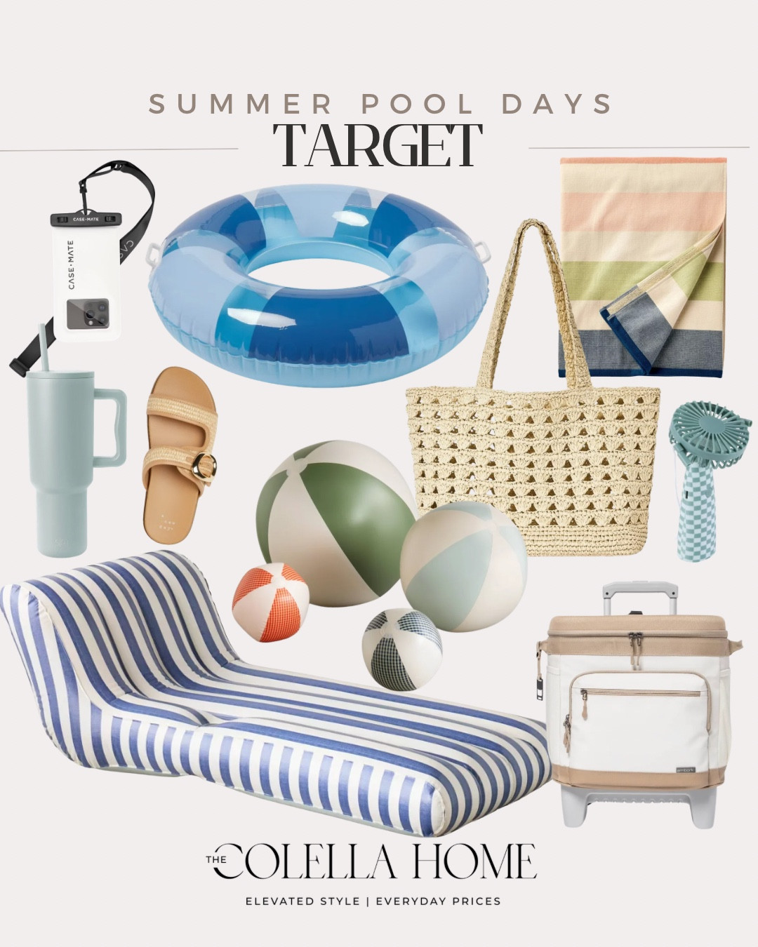 Target must haves for summer pool days include cooler, fan, bag, beach towel, pool float, beach balls, sandals, tumbler, waterproof phone cover.

Pool day, beach day, summer must haves, Target finds.

#LTKSeasonal #LTKSwim #LTKKids