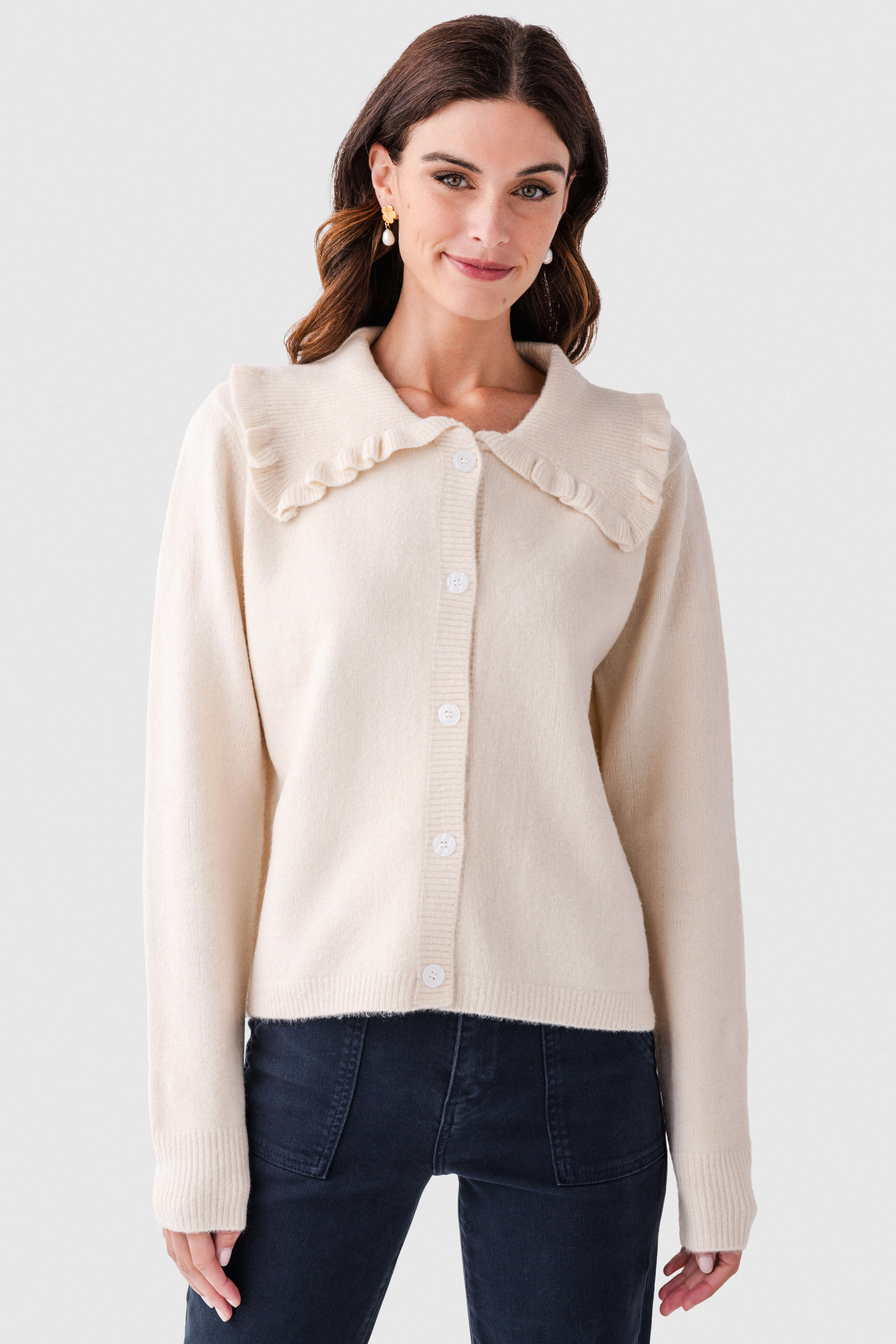 Wishlist Ruffle Peter Pan Collar Cardigan | Social Threads
