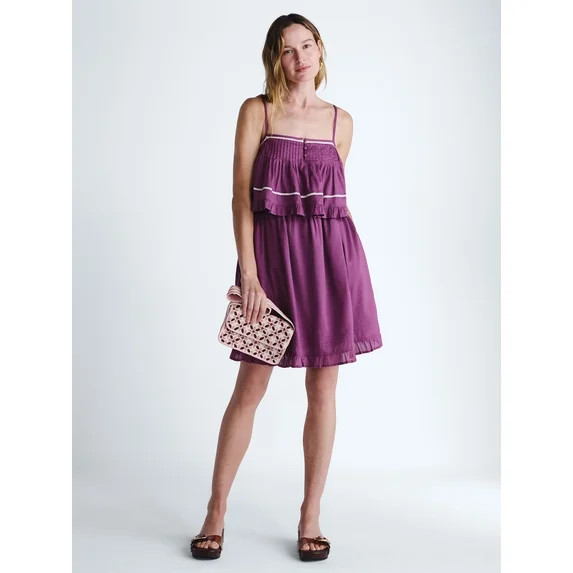 Scoop Women’s Flowy Cotton Mini Dress with Lace Trim, Sizes XS-XXL | Walmart (US)