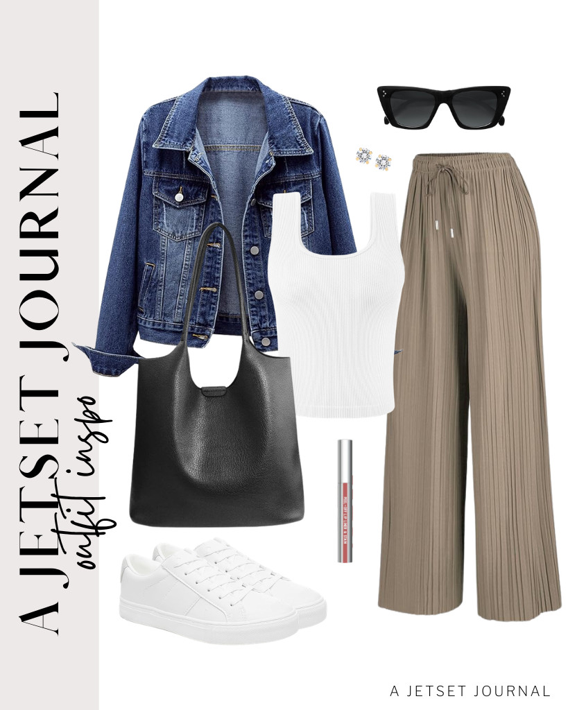 Our next chic outfit is a combination of this fitted tank top, pleated pants, and a distressed denim jacket. You can also use these Adokoo fashion sneakers and a soft vegan leather tote bag for this fit. Complete this look with Cilrofeir Peel-Off Lip Liner Stain.

#LTKSeasonal #LTKSaleAlert #LTKTravel
 

 