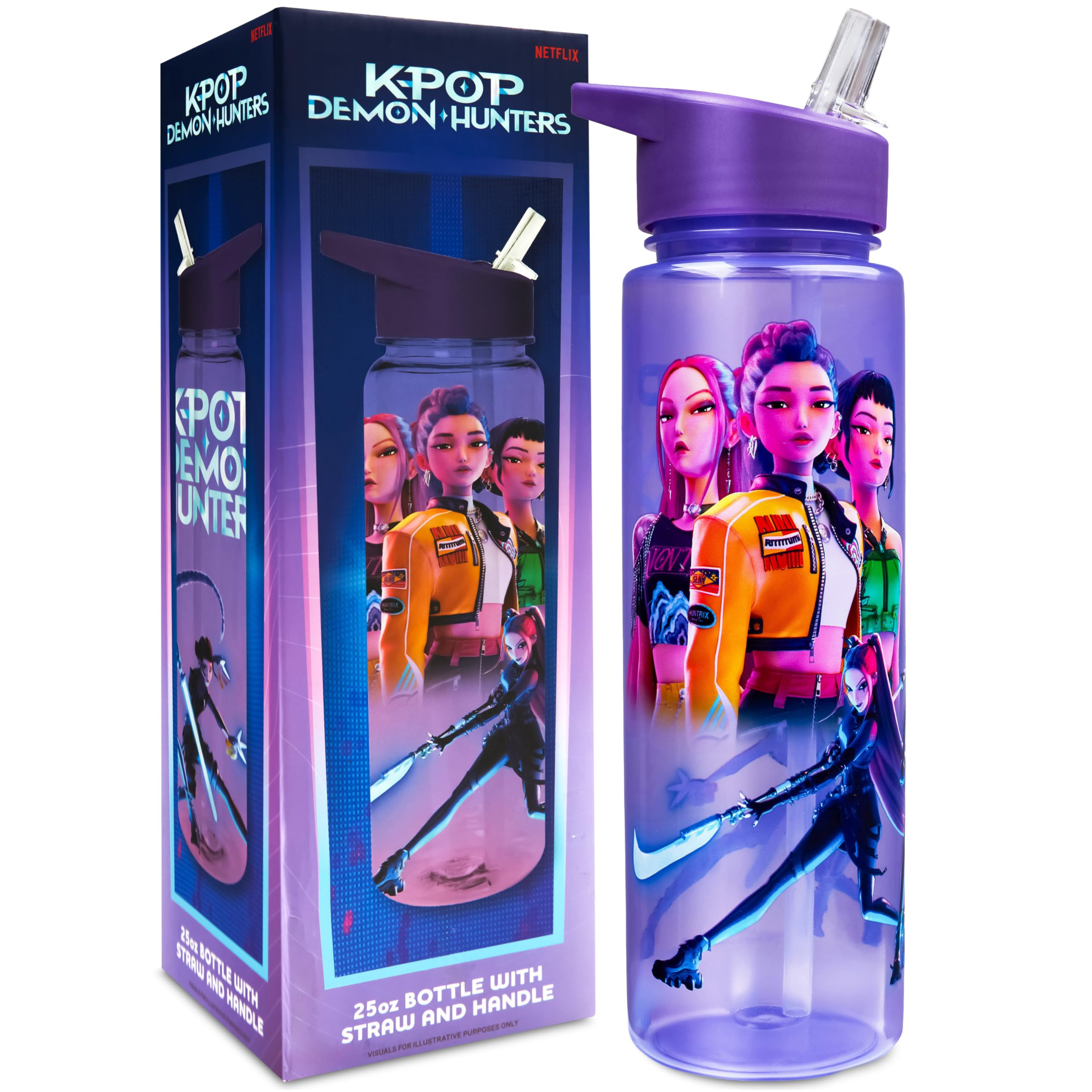 KPop Demon Hunters Officially Licensed Huntrix Water Bottle for Girls, 25oz Leak Proof with Straw... | Amazon (US)