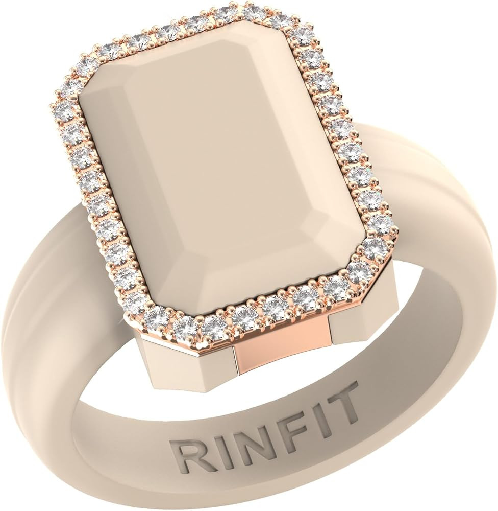 Rinfit Women's Silicone Wedding Band - Promise Rings for Her - Emerald Cut with Cubic Zirconia - ... | Amazon (US)