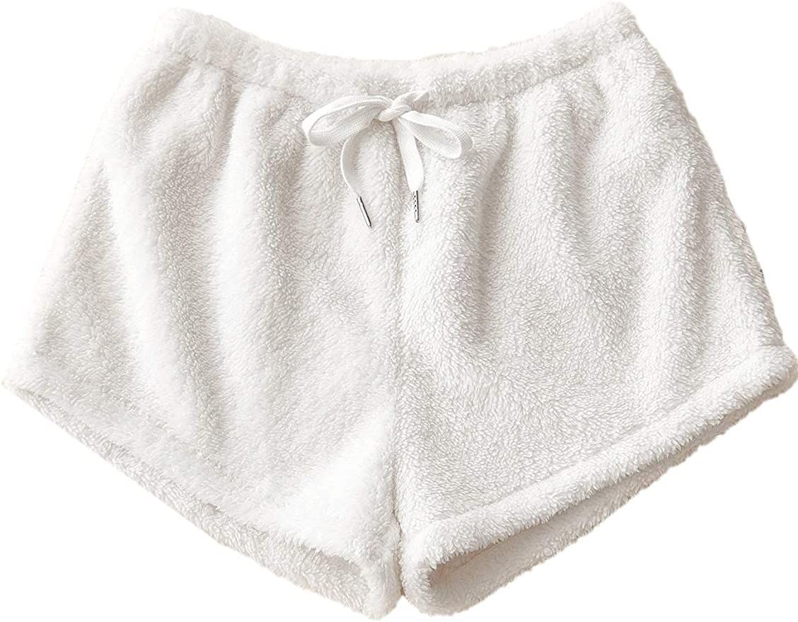 SweatyRocks Women's Casual Fuzzy Pajama Shorts Fluffy Lounge Short Pants | Amazon (US)