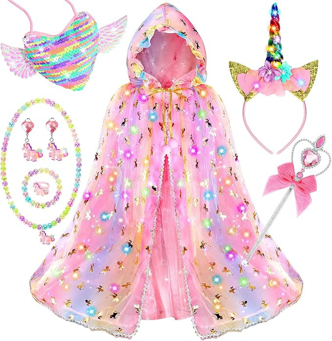 Fedio Princess Dress up for Girls,Unicorn Light up Princess Cape Set,Light up Princess Dress with... | Amazon (US)