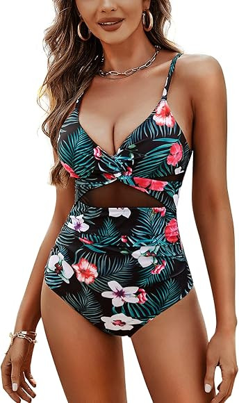 Ethlauff Women One Piece Swimsuits Tummy Control Bathing Suits Push up Full Coverage Swimwear | Amazon (US)