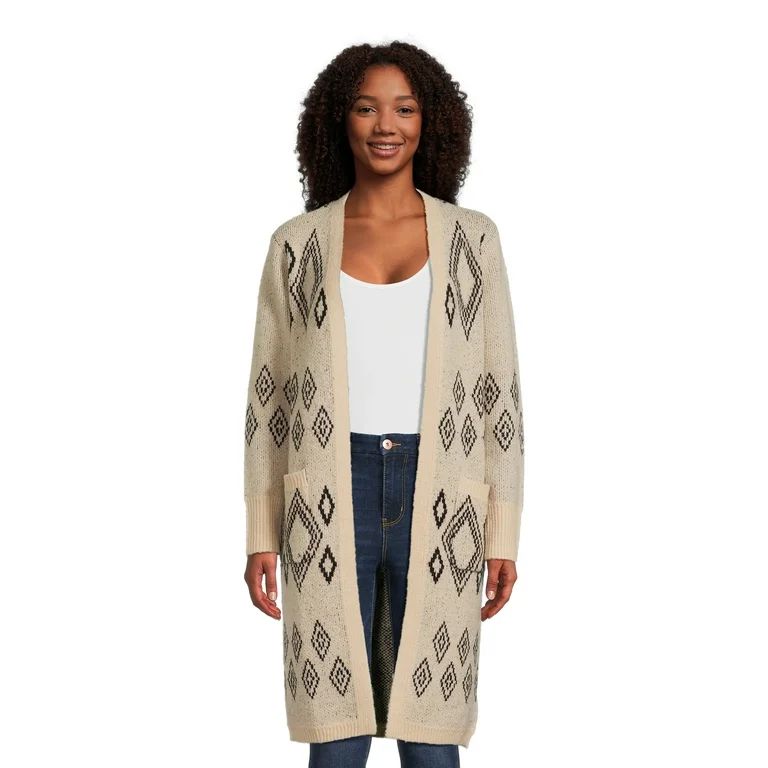 No Boundaries Juniors Duster Cardigan with Diamond Pattern, Sizes XS-3XL | Walmart (US)