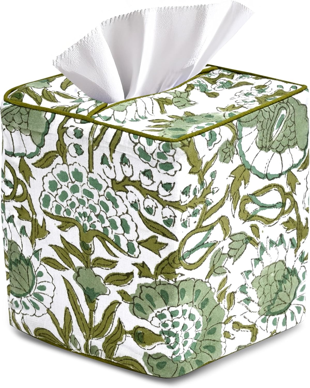 CPC Agate Green Hand Block Printed Cotton Tissue Box Cover 5" x 5" x 5.5" Square Soft Reusable Bo... | Amazon (US)